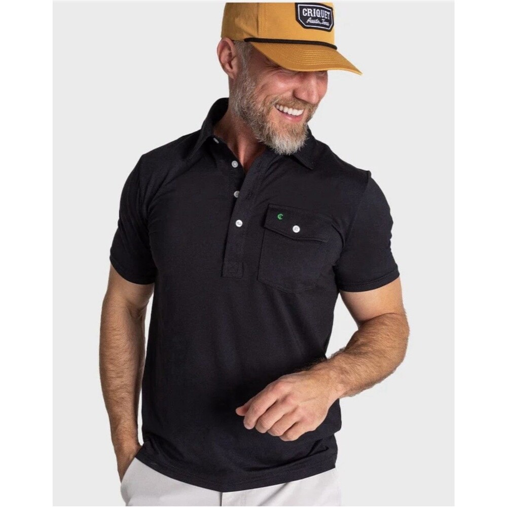 CRIQUET Men's Performance Players Shirt Short Sleeves Black Size Medium
